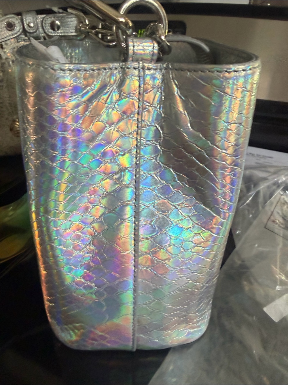 Brahmin Silver Silverleaf Iridescent Mod Mini Amelia -BNWT - Picture 6 of 9